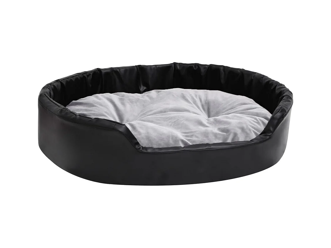 Davidson  Cama para perros felpa y cuero sintético negro gris 90x79x20 cm
