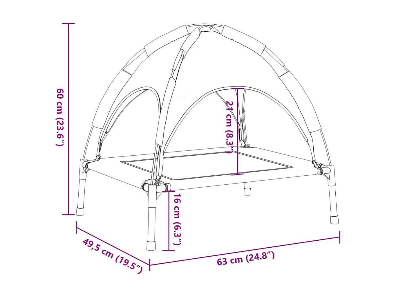 Marie-Fabienne  Lit pour cen avec auvent anthracite tissu Oxford et acier