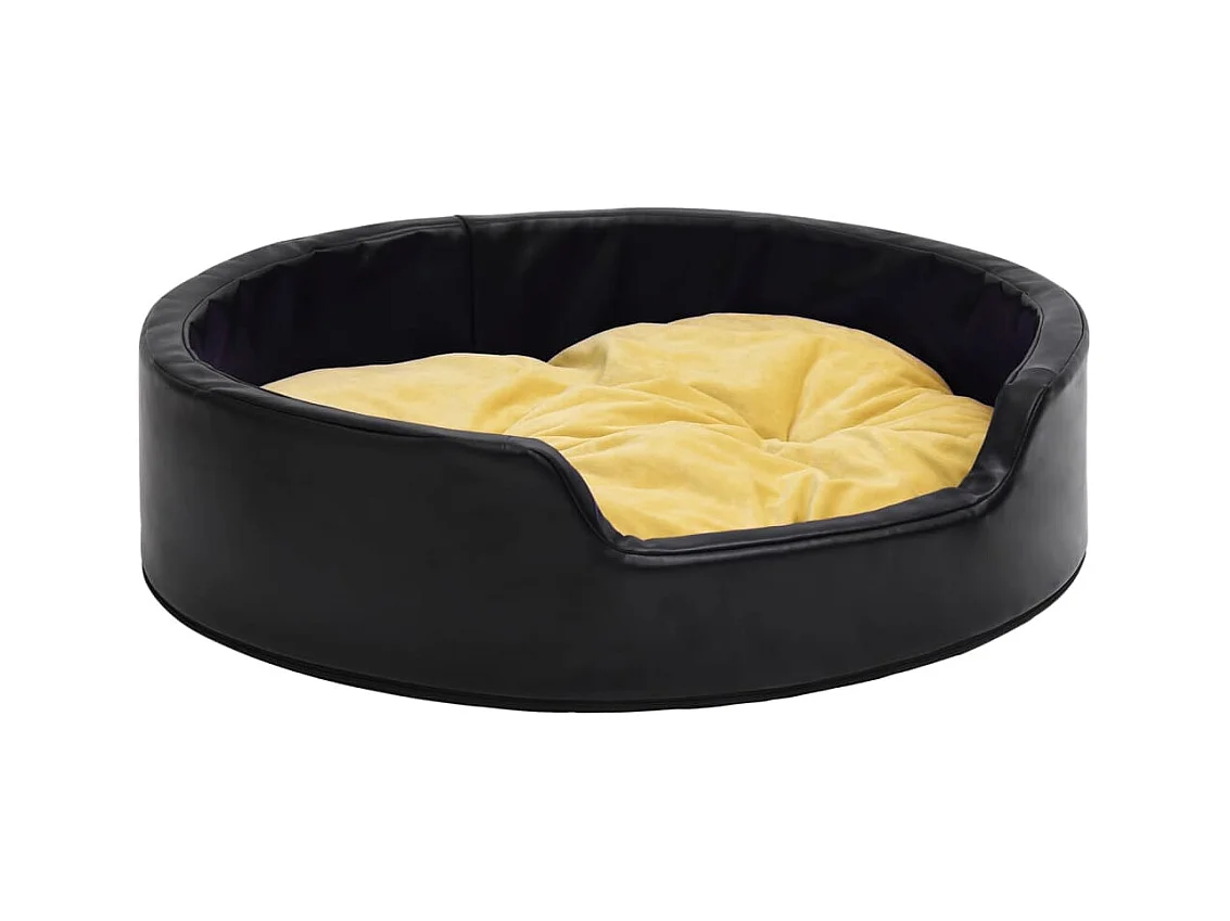 Davidson  Cama de perro felpa y cuero sintético negro amarillo 99x89x21cm
