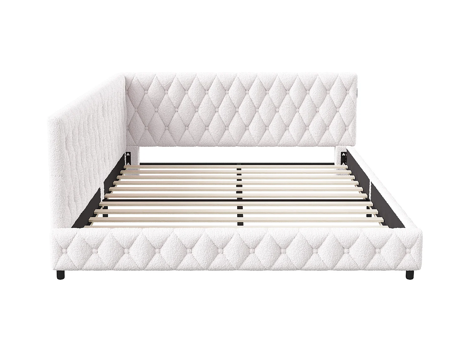 140x200 cm fluwelen tweepersoonsbed met LED en USB, lattenbodem, beige