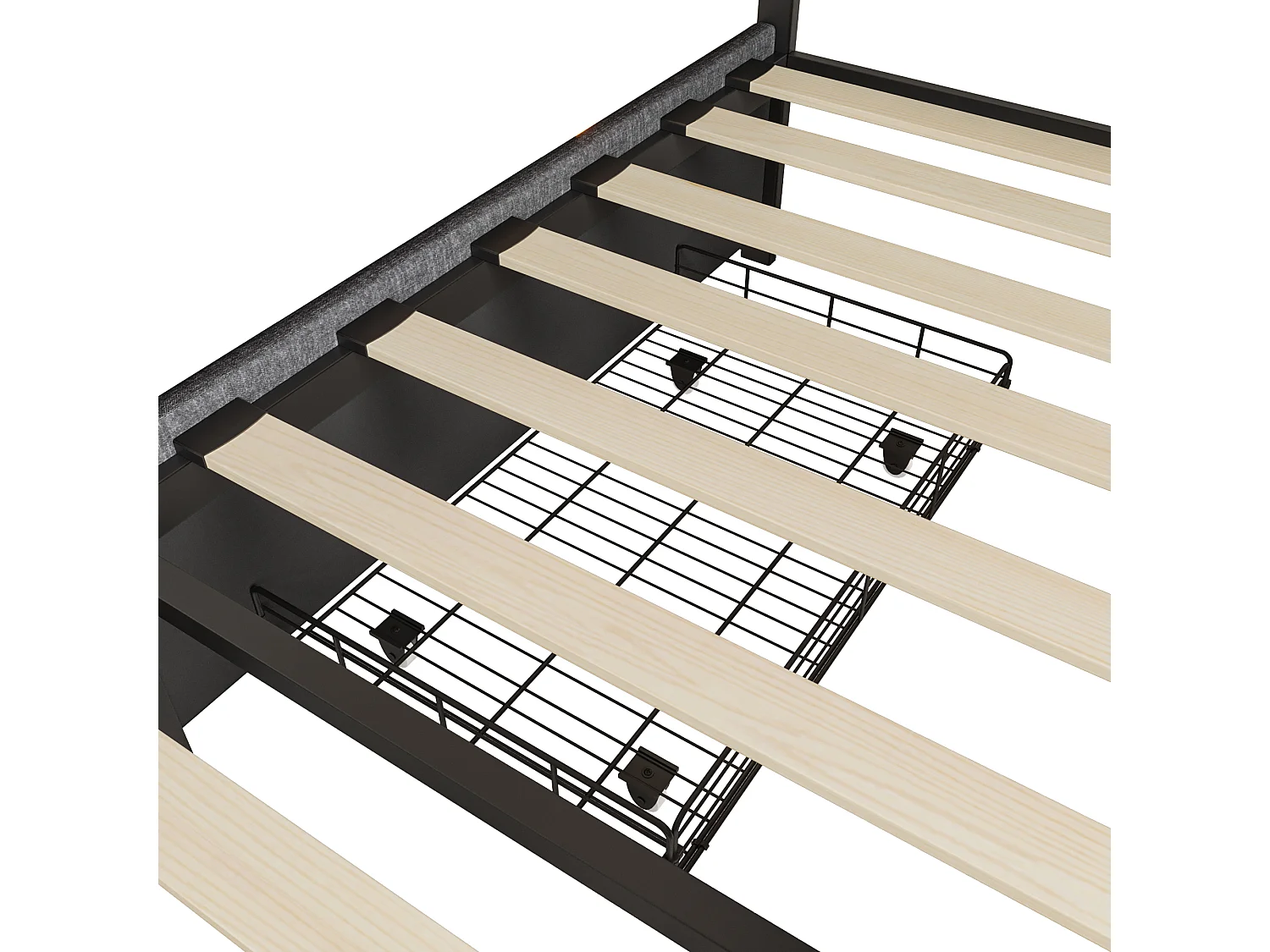 Gestoffeerd tweepersoonsbed, 140 x 200 cm, met LED en USB, opbergvak met lades, linnen, grijs