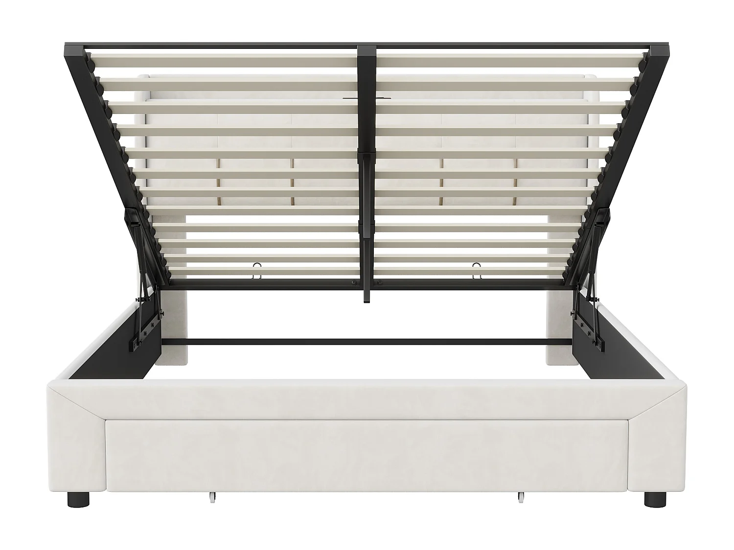 Lit Coffre 160x200 cm avec LED et USB, Lit Double Rembourré avec Tiroirs, Velours, Beige