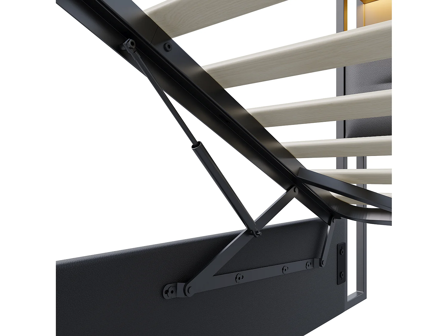 Letto contenitore 160x200 cm, testiera con stazione di ricarica e LED, con rete a doghe, PU, nero