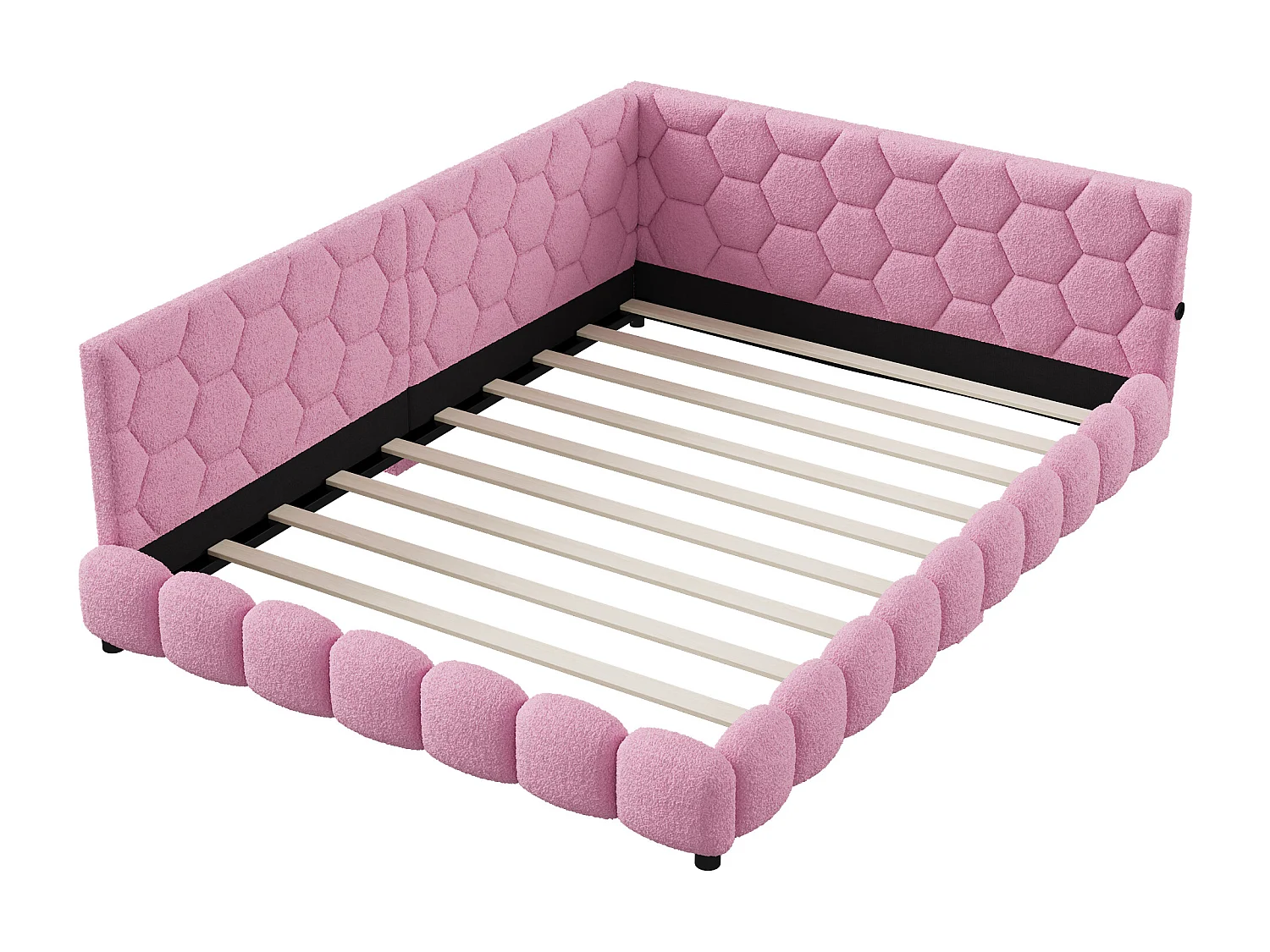 Canapé-lit double rembourré 140 x 200 cm avec LED et USB, cadre de lit avec sommier à lattes, rose