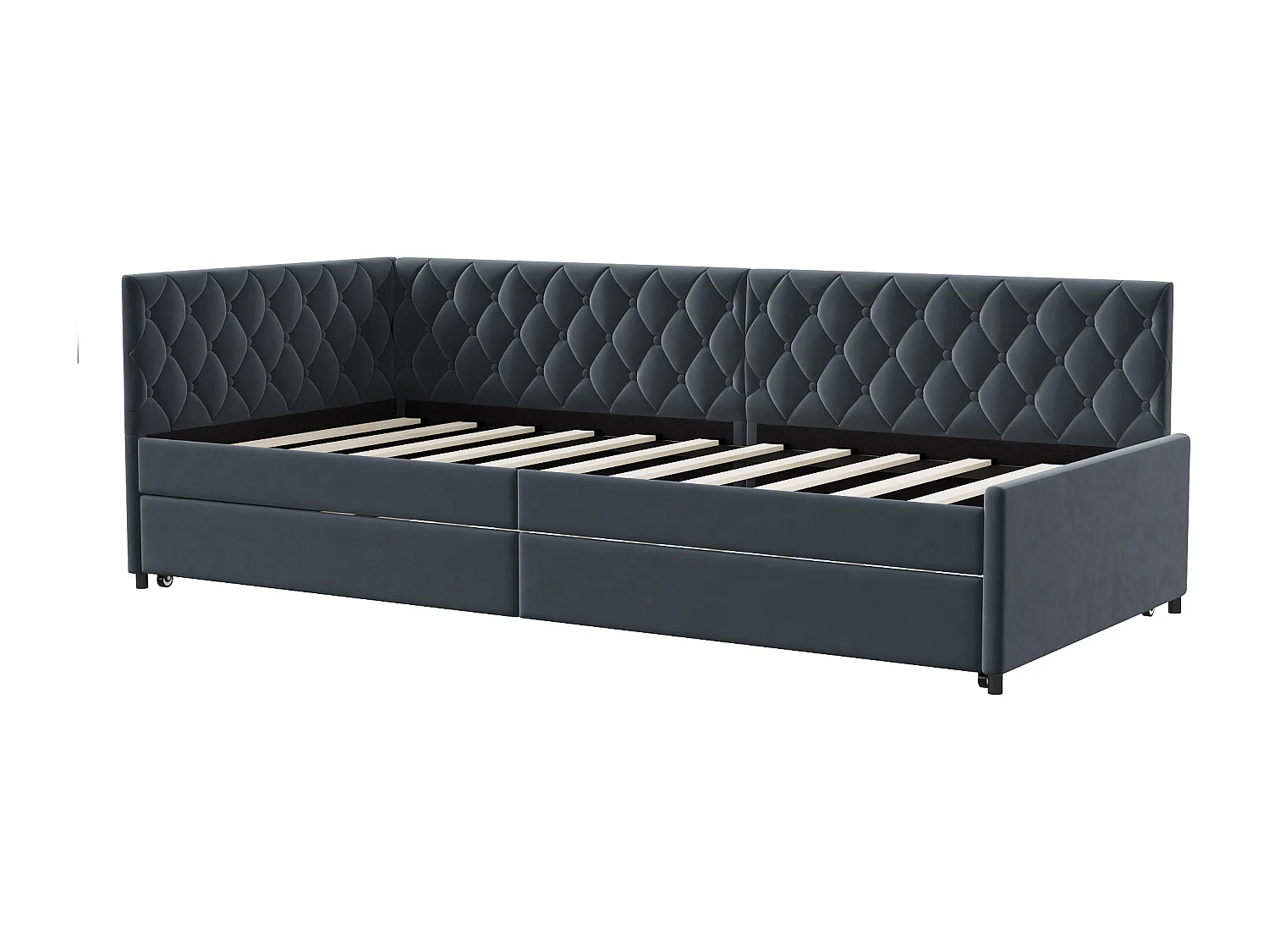 Lit gigogne 90/180x200 cm - Canapé-lit extensible avec sommiers à lattes en tissu velours - Gris