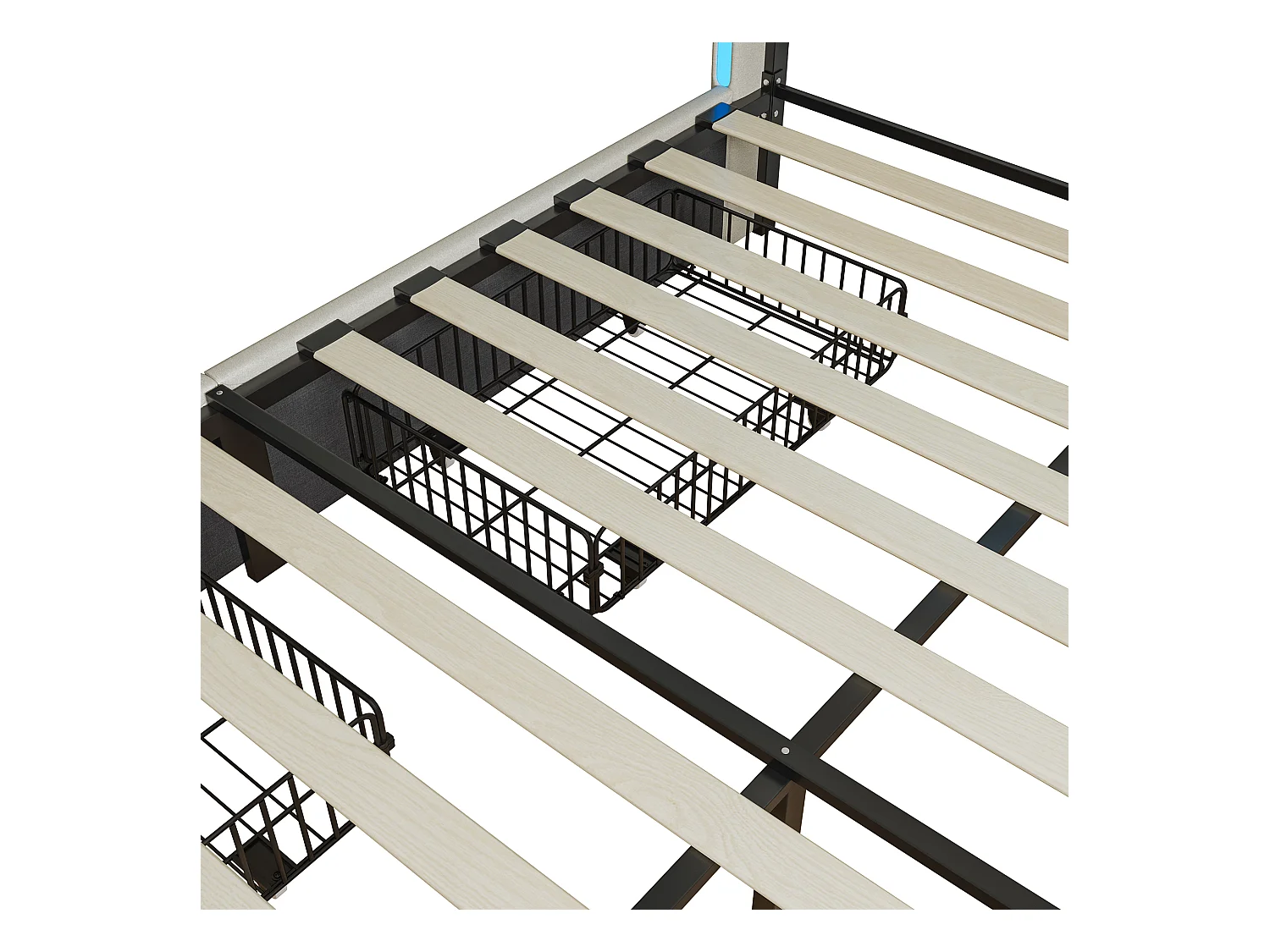 Cama de armazenamento 140x200 cm, cama de casal estofada com USB e tipo C, LED, com 4 gavetas, linho, bege