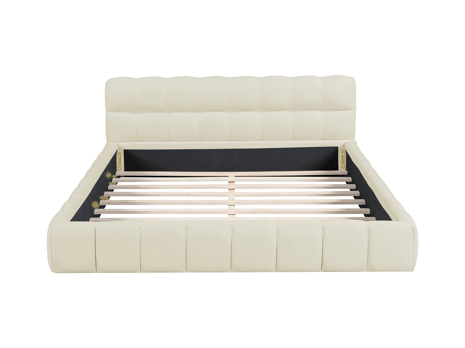 Gestoffeerd tweepersoonsbed, bubbel, 140 x 190 cm, met lattenbodem en zachte rugleuning, linnen, beige