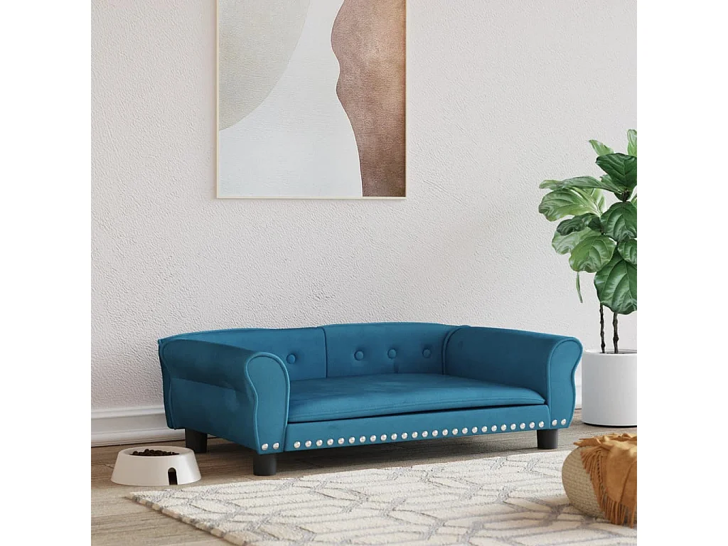 West Branch  Lit pour cen bleu 95x55x30 cm velours