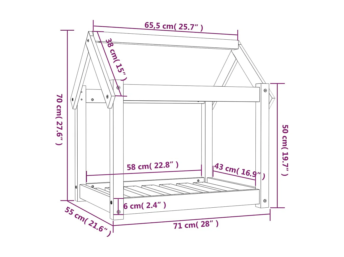 Naomi  Lit pour cen Noir 71x55x70 cm Bois de pin solide