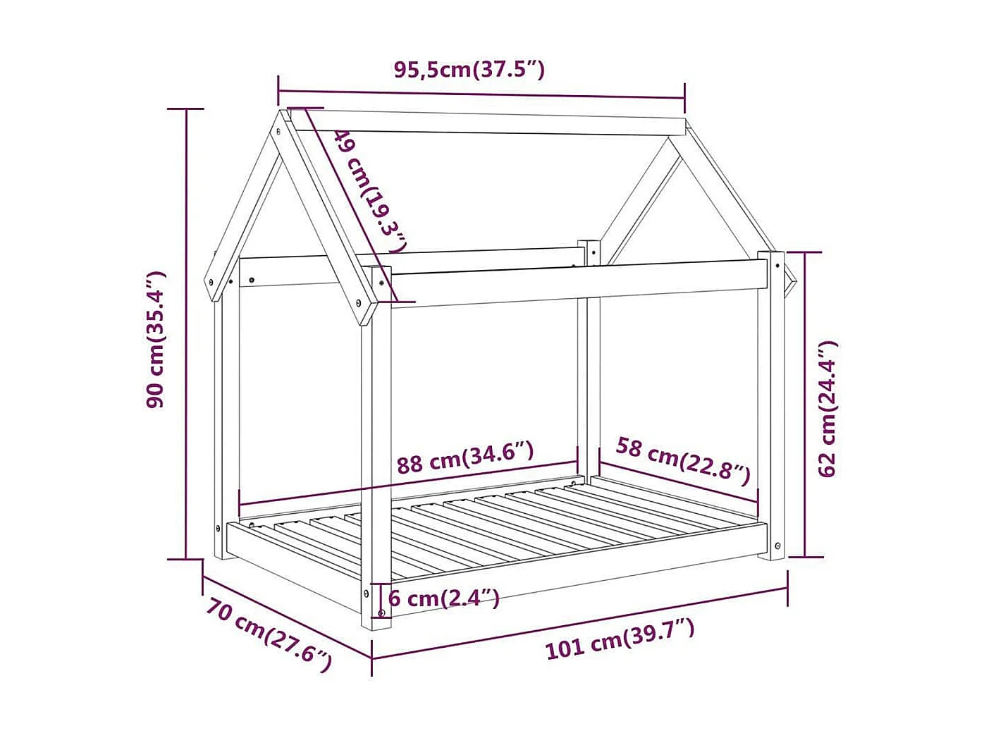 Naomi  Lit pour cen Noir 101x70x90 cm Bois de pin solide
