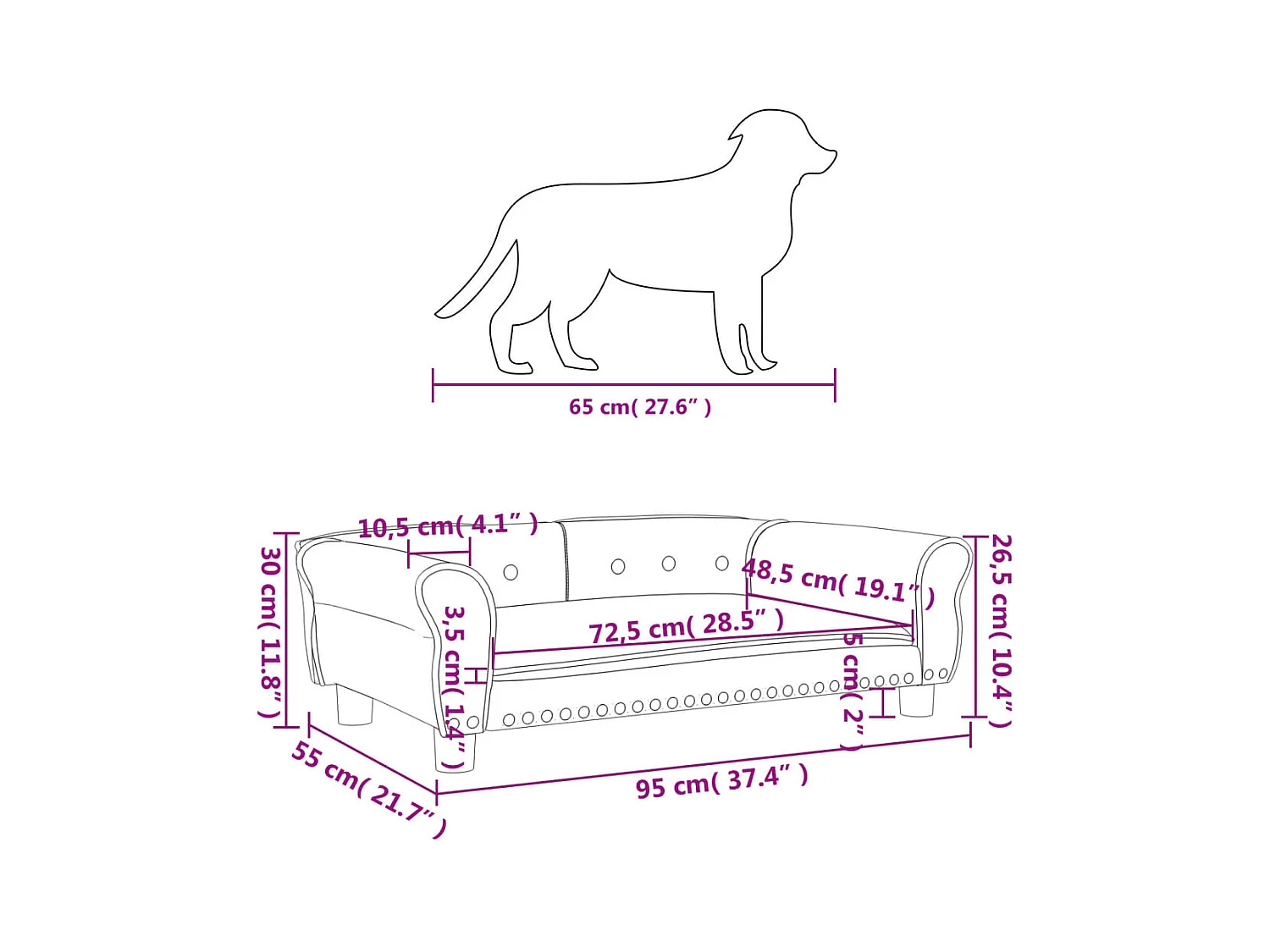 West Branch  Lit pour cen noir 95x55x30 cm velours