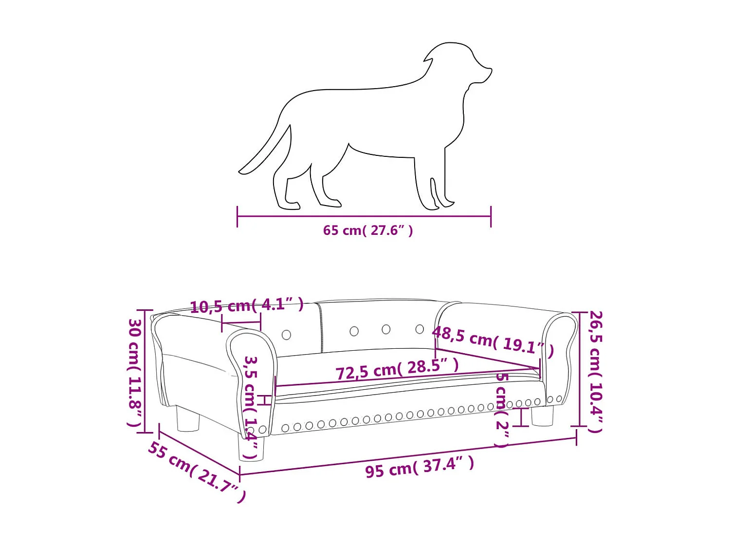 West Branch  Lit pour cen marron 95x55x30 cm velours