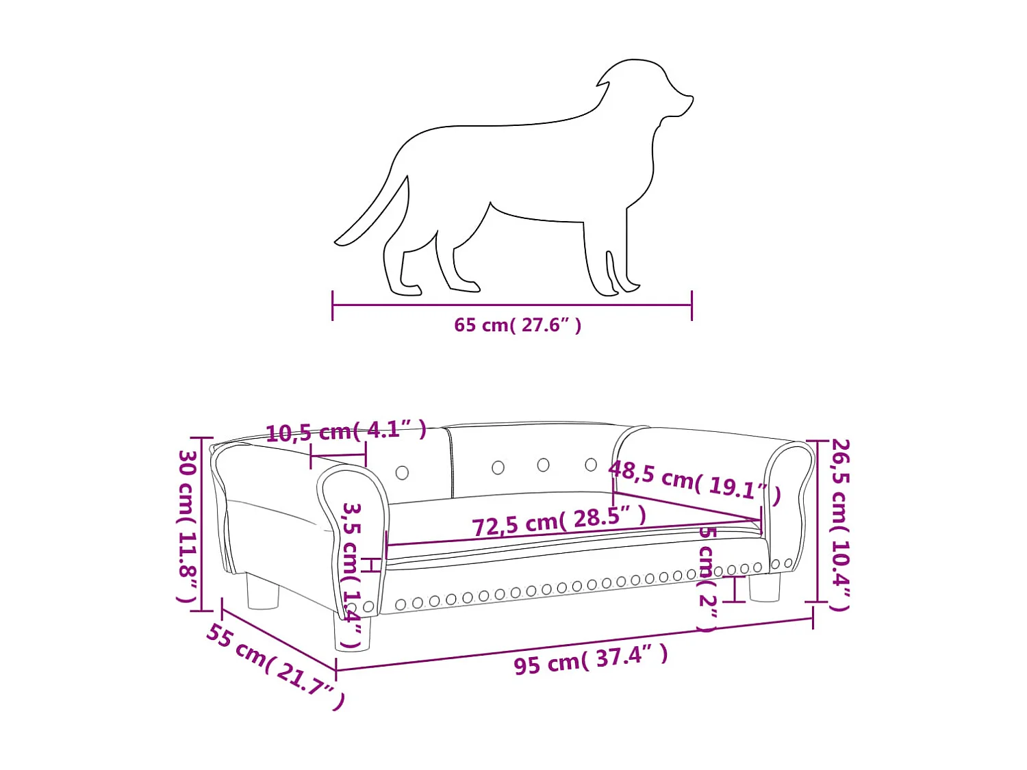 West Branch  Lit pour cen rose 95x55x30 cm velours