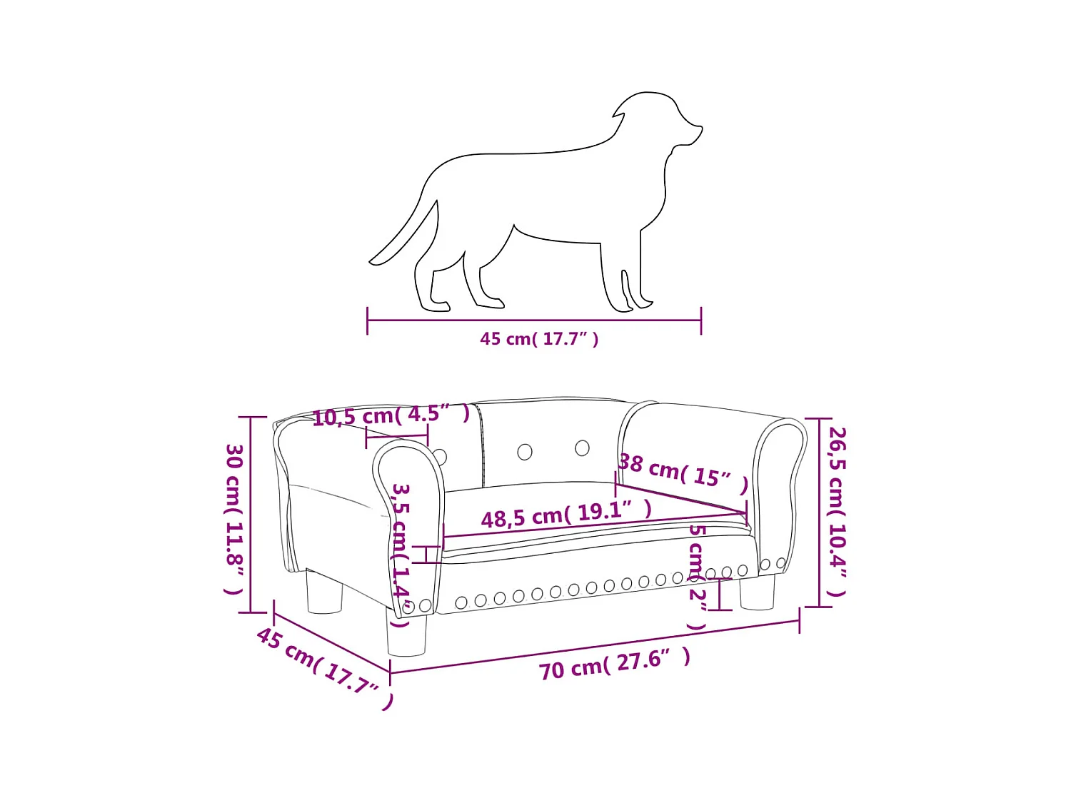 West Branch  Lit pour cen noir 70x45x30 cm velours