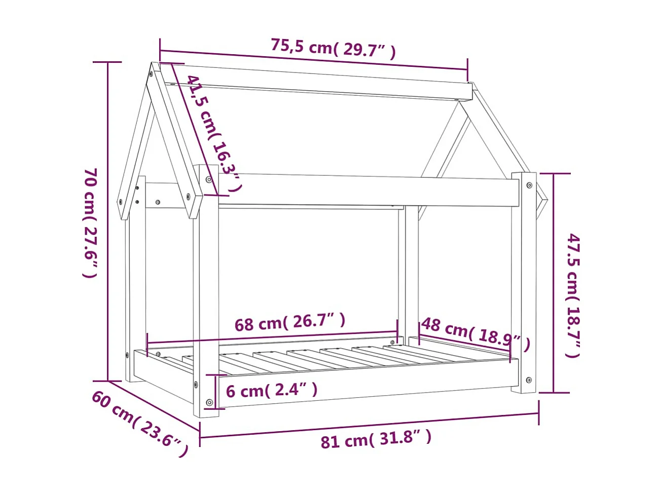 Naomi  Lit pour cen Gris 81x60x70 cm Bois de pin solide