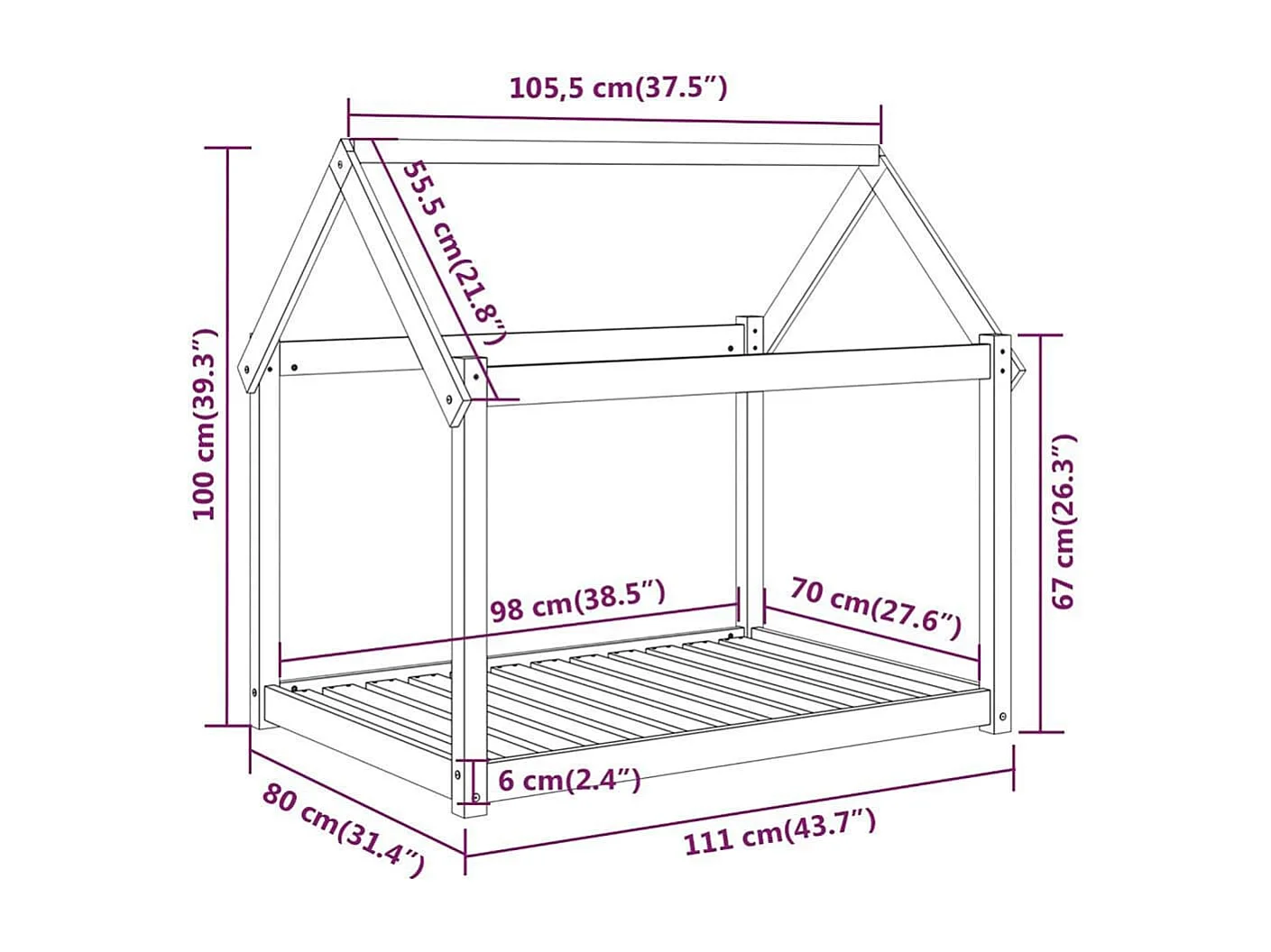 Naomi  Lit pour cen Gris 111x80x100 cm Bois de pin solide
