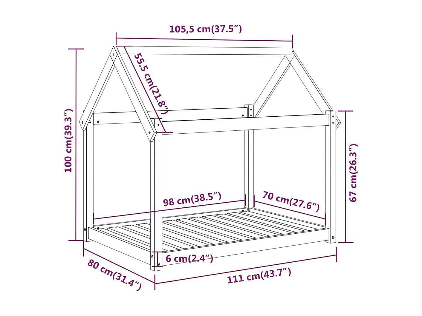 Naomi  Lit pour cen Blanc 111x80x100 cm Bois de pin solide