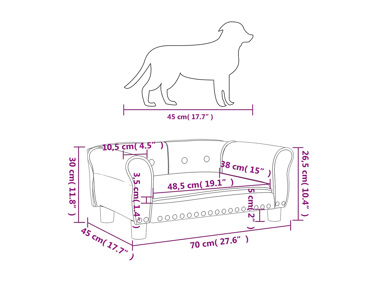 West Branch  Lit pour cen crème 70x45x30 cm velours