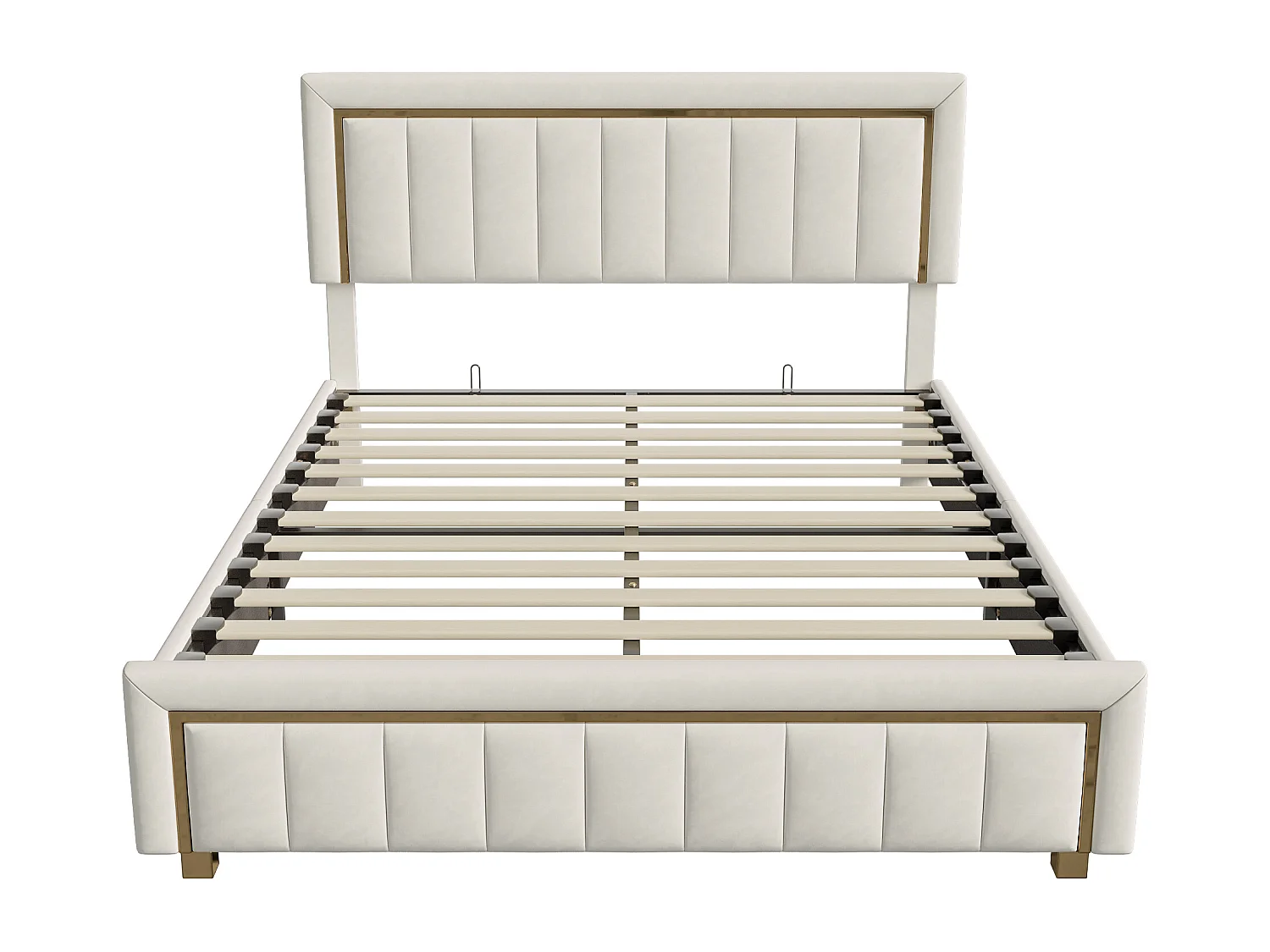Cama doble con canapé hidráulico de 140 x 200 cm, terciopelo beige