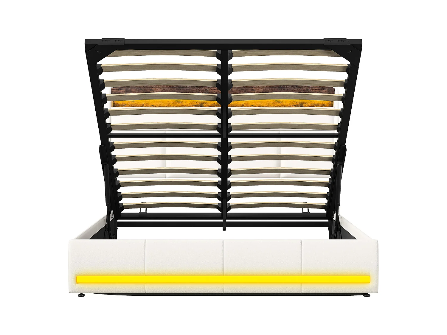 Cama de casal com base de ripas, 140 x 200 cm, com luz LED em PU, branca