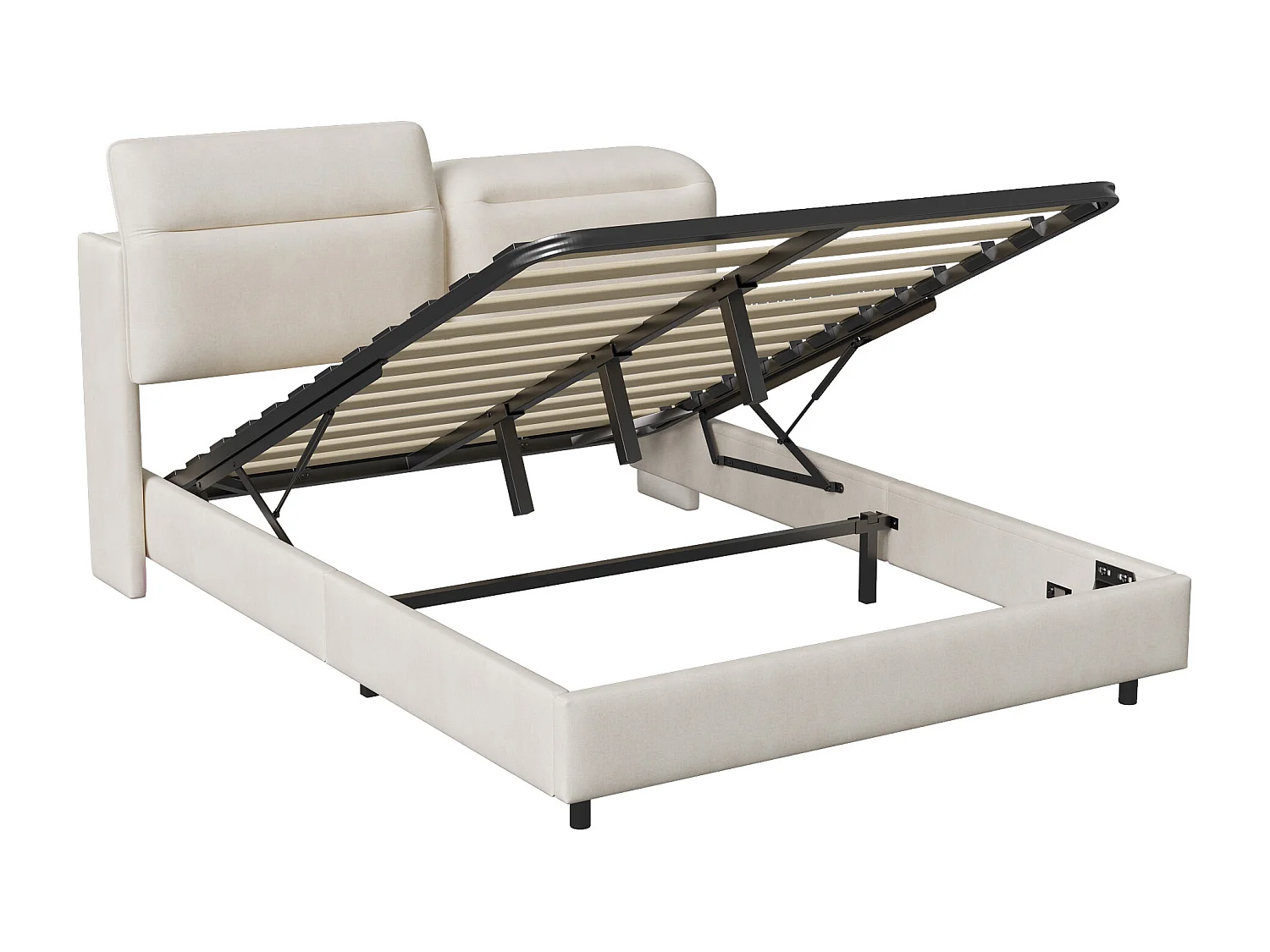 Cama tapizada 140x200, con LED y cabecero abatible, compartimento de almacenaje, terciopelo, Blanco