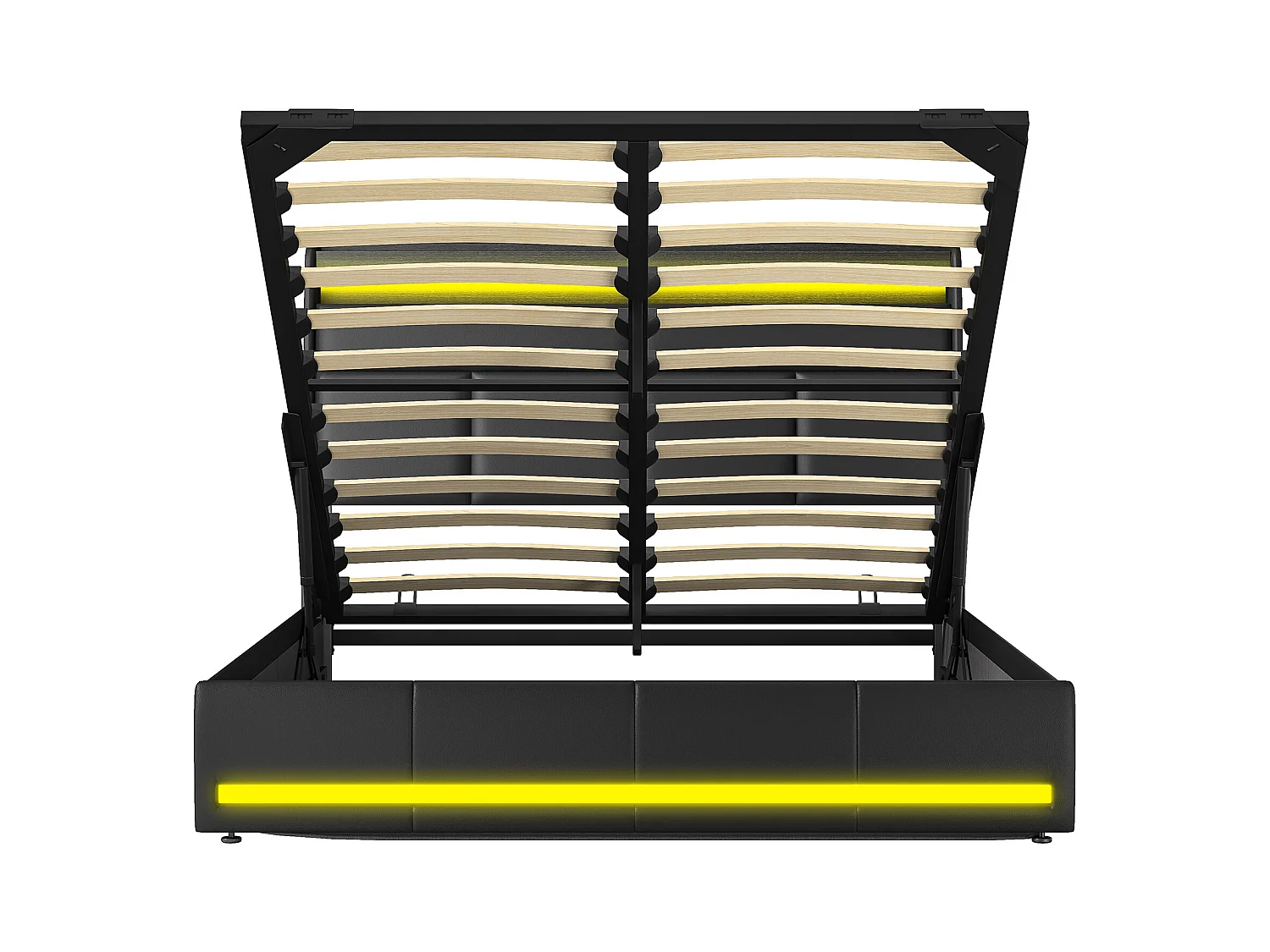 Letto contenitore 160 x 200 cm, con rete a doghe, letto matrimoniale con luce LED in PU, nero