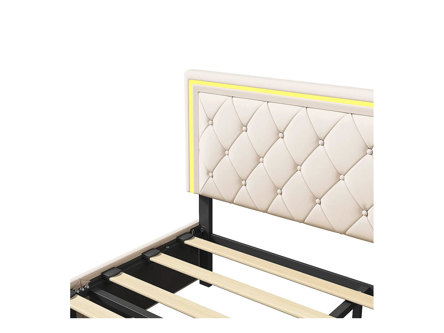 Lit Capitonné 160x200cm avec LED, avec 4 Tiroirs de Rangement, avec Sommier à Lattes, PU, Blanc