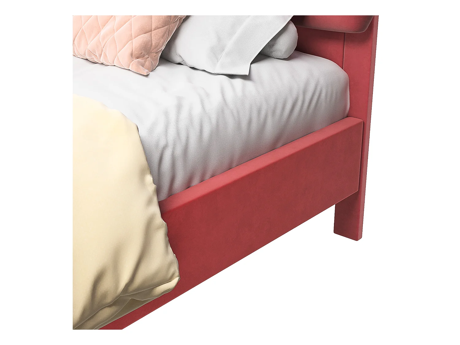 Tweepersoonsbed 140 x 200 cm, gestoffeerd, met bloemvormig hoofdbord en lattenbodem, rood