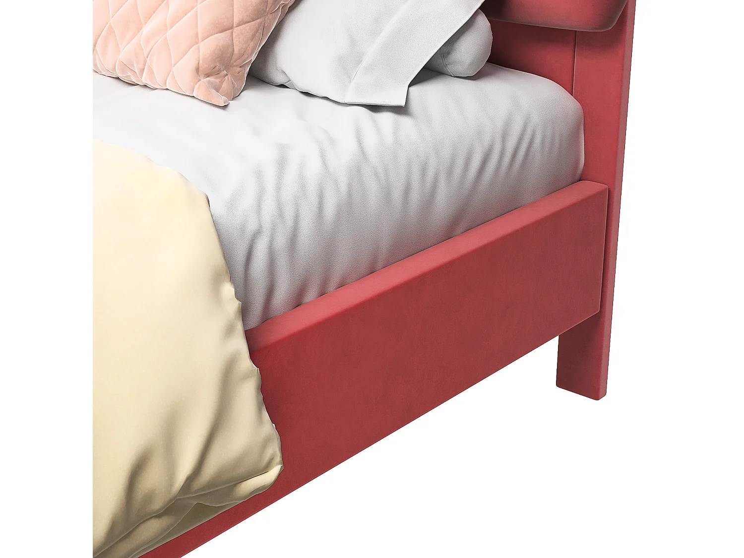 Tweepersoonsbed 140 x 200 cm, gestoffeerd, met bloemvormig hoofdeinde en lattenbodem, rood