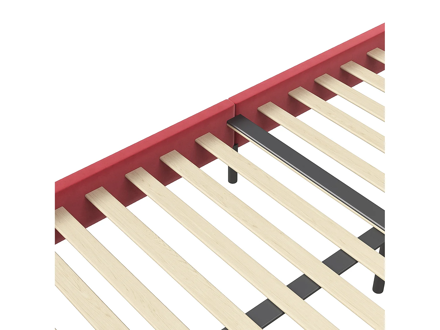 Tweepersoonsbed 140 x 200 cm, gestoffeerd, met bloemvormig hoofdeinde en lattenbodem, rood