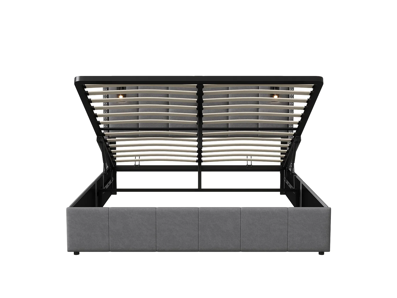 Lit double rembourré, 160 x 200 cm, avec espace de rangement hydraulique, lampe de lecture, sommier à sommier tapissier, velours, gris, sans matelas
