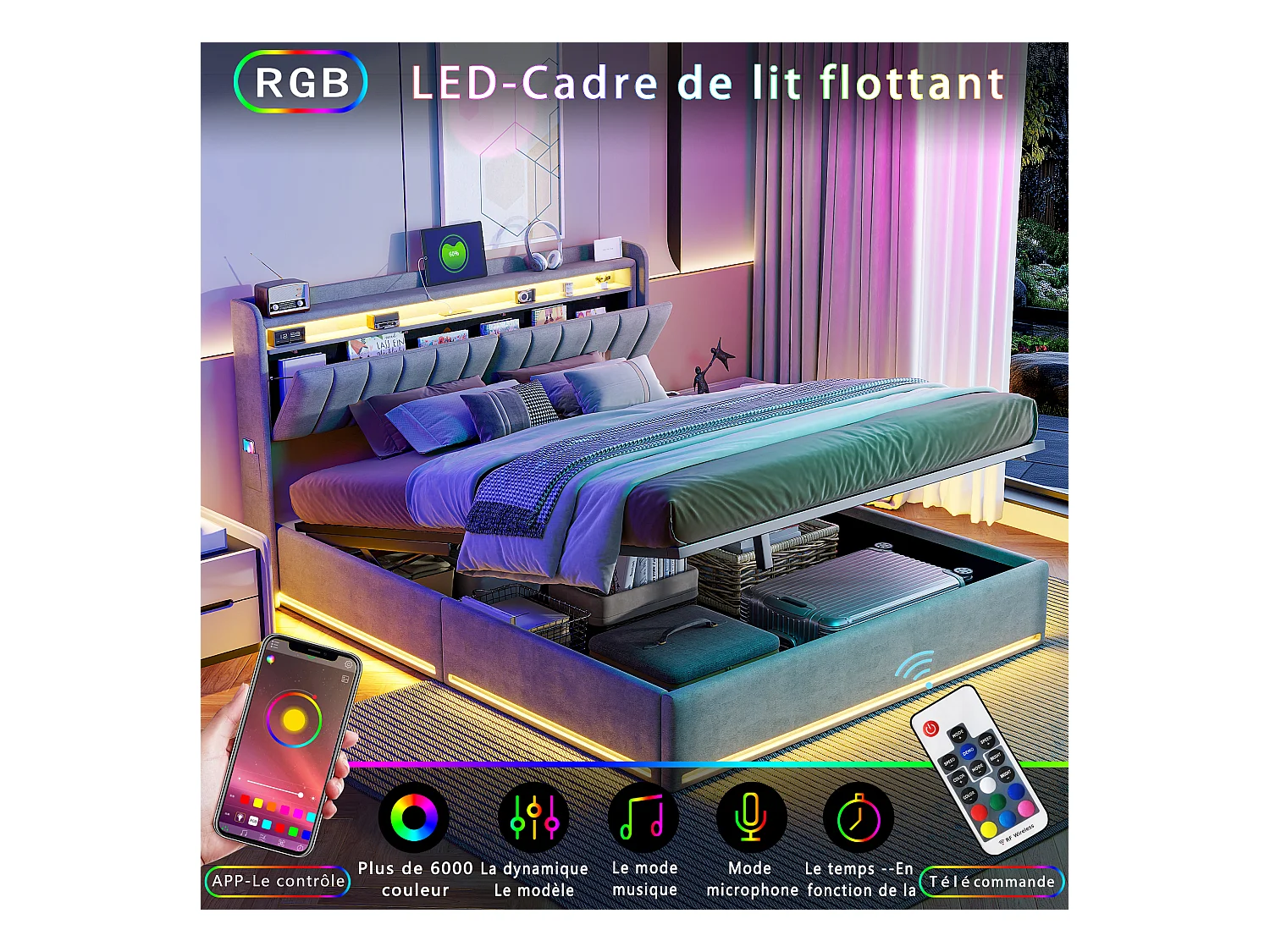 140x200 opbergbed met bodem, gestoffeerd tweepersoonsbed, opbergbedden voor volwassenen met bodem, grijs