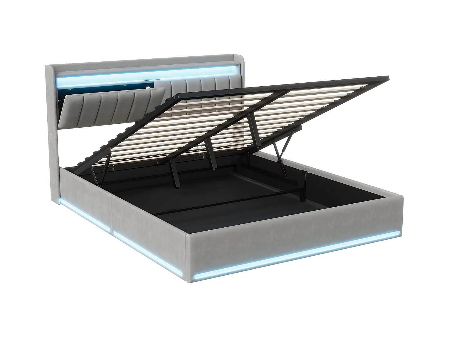 140x200 opbergbed met bodem, gestoffeerd tweepersoonsbed, opbergbedden voor volwassenen met bodem, grijs