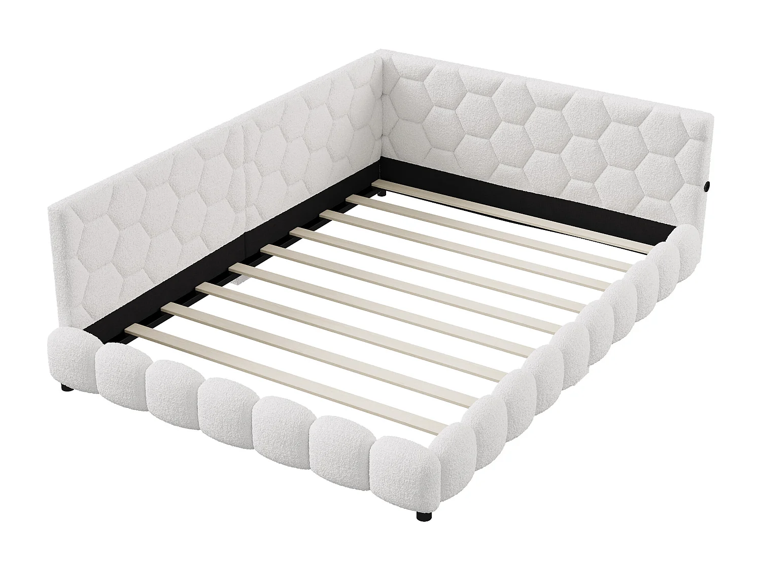 Gestoffeerde tweepersoonsslaapbank 140 x 200 cm met LED en USB, bedframe met lattenbodem, wit