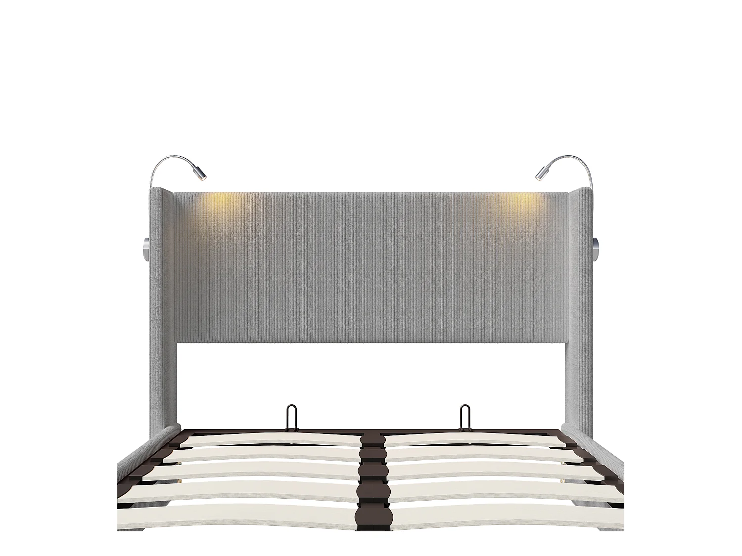 Cama 140 x 200 com base de armazenamento, cama de casal com luz de leitura, USB e função de armazenamento, cinza