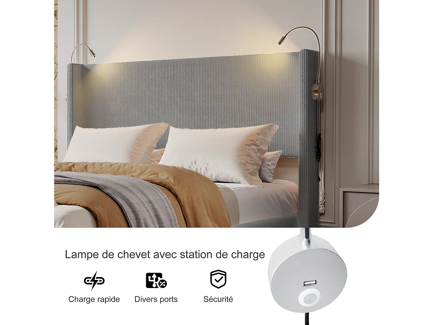 Cama 140 x 200 com base de armazenamento, cama de casal com luz de leitura, USB e função de armazenamento, cinza