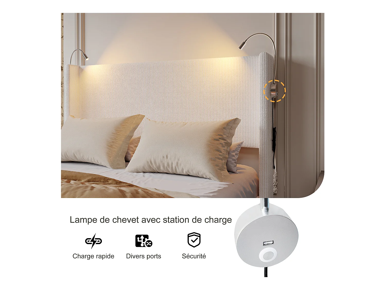 Bed 140 x 200 cm met opbergbodem, met LED en USB en opbergfunctie, fluweel, wit