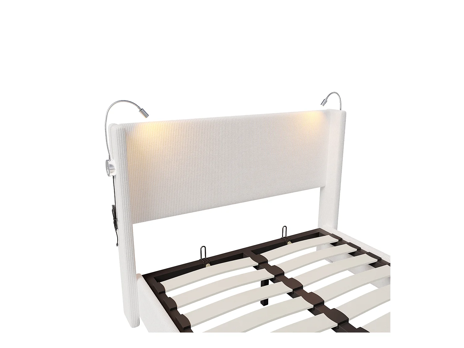 Bed 140 x 200 cm met opbergbodem, met LED en USB en opbergfunctie, fluweel, wit