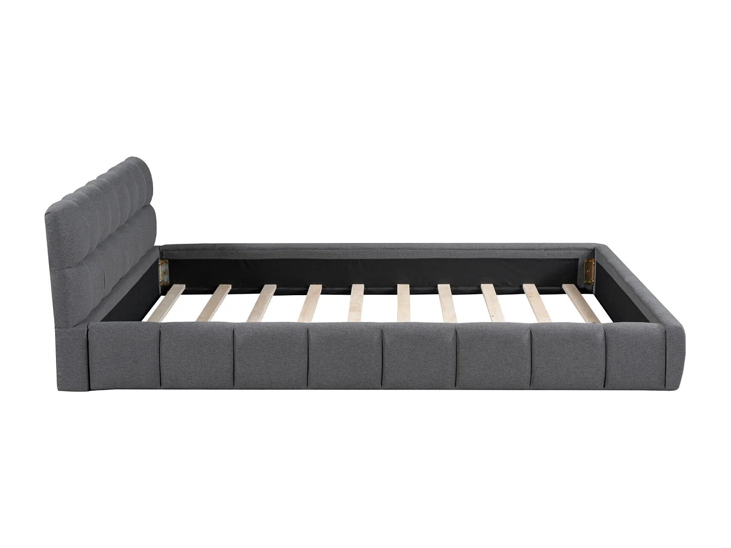 Bubbelbed 160 x 200 cm met lattenbodem en rugleuning, gestoffeerd tweepersoonsbed, linnen, grijs