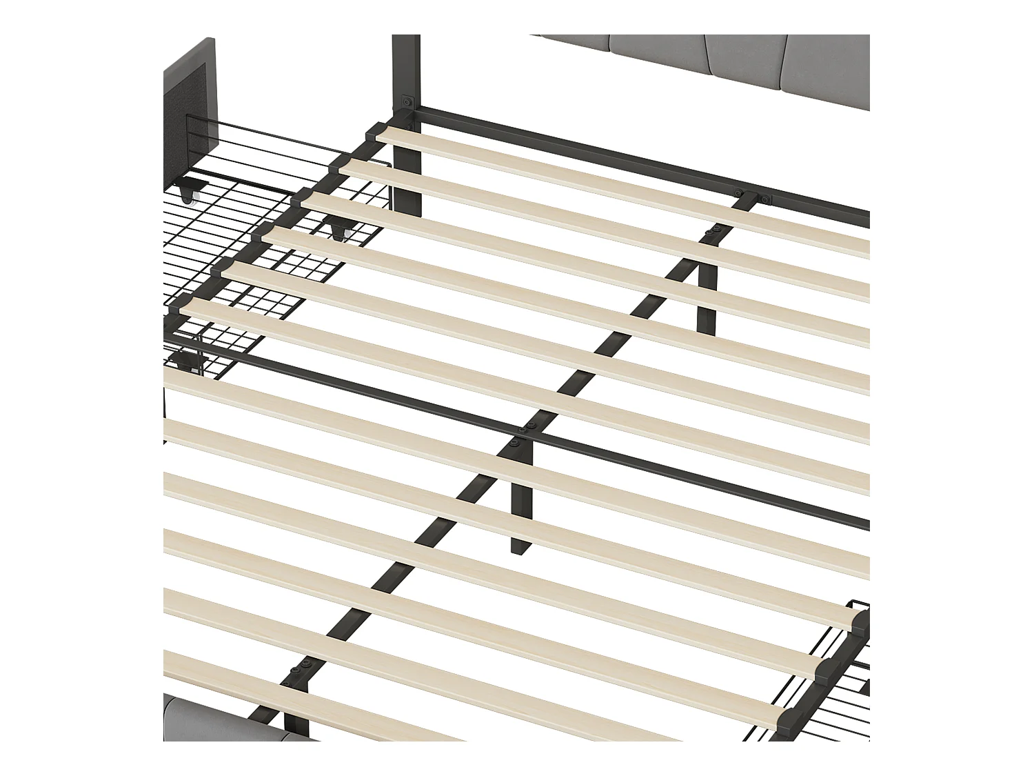 Tweepersoonsbed 160x200 cm met lades, lattenbodem, fluwelen bodem, gestoffeerd bed, grijs