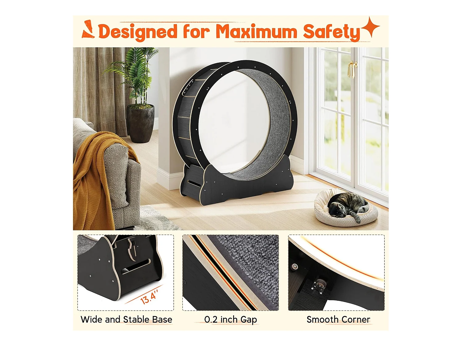 YODOLLA Roue d'Exercice pour Chat 110cm, Roue d'exercice silencieuse pour chats d'intérieur pour santé & divertissement, Noir