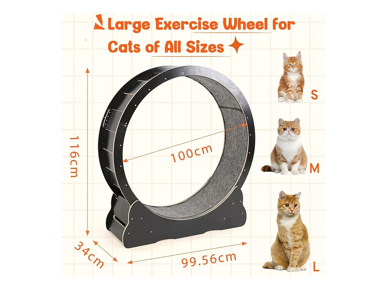 YODOLLA Roue d'Exercice pour Chat 110cm, Roue d'exercice silencieuse pour chats d'intérieur pour santé & divertissement, Noir