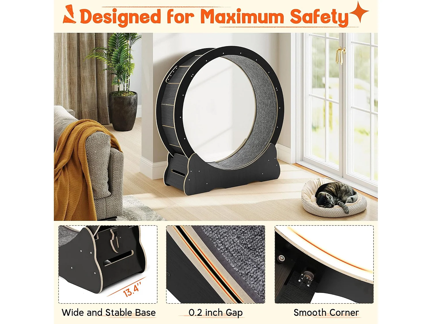 YODOLLA Roue d'Exercice pour Chat 110cm, Roue d'exercice silencieuse pour chats d'intérieur pour santé & divertissement, Noir