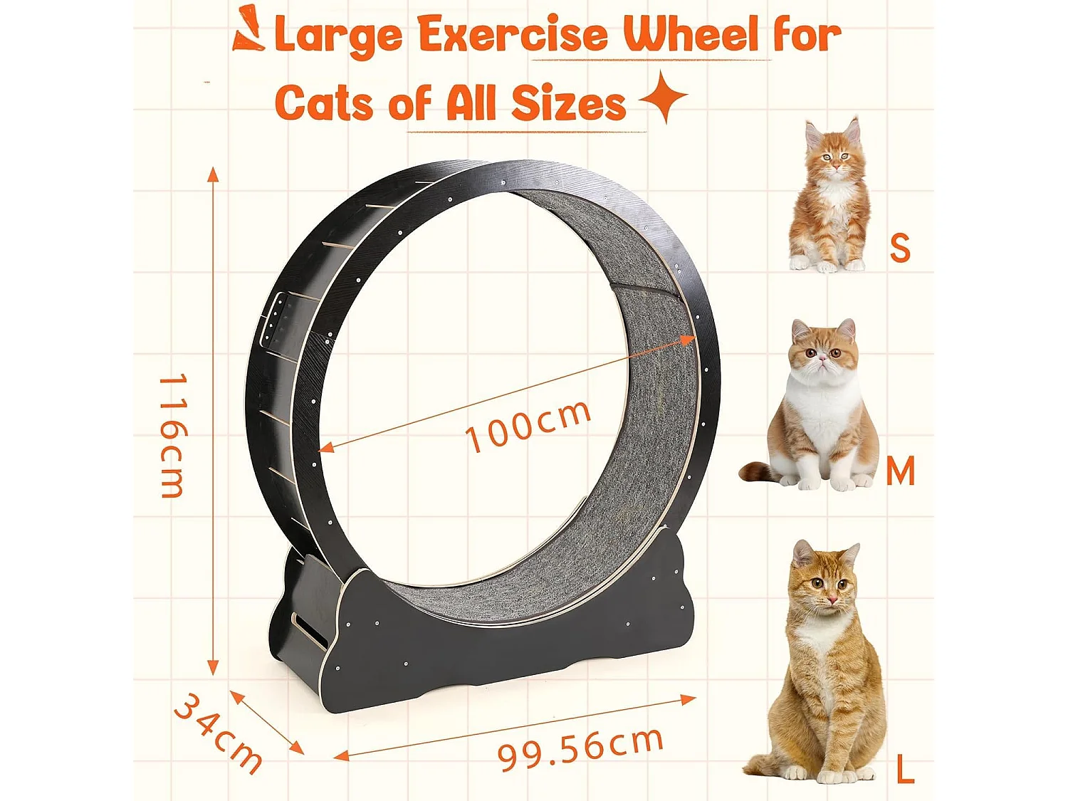 YODOLLA Roue d'Exercice pour Chat 110cm, Roue d'exercice silencieuse pour chats d'intérieur pour santé & divertissement, Noir