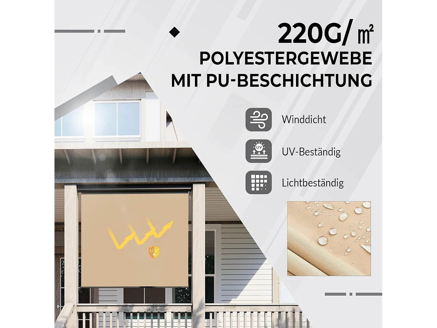 YODOLLA Store Vertical, Rétractable avec Coffre, Occultant Exterieur Fenetre, Auvent rétractable 140x250cm, pour Balcon, Terrasse, Jardin et Intérieur, Beige