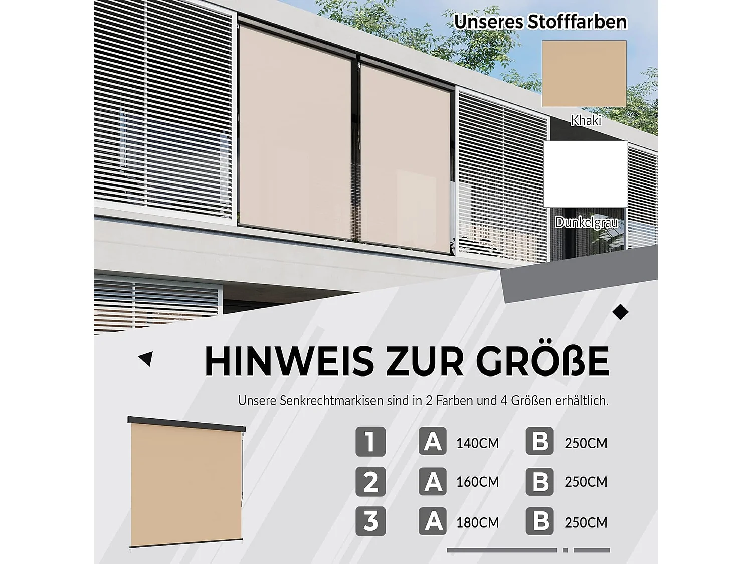 YODOLLA Store Vertical, Rétractable avec Coffre, Occultant Exterieur Fenetre, Auvent rétractable 160x250cm, pour Balcon, Terrasse, Jardin et Intérieur, Beige