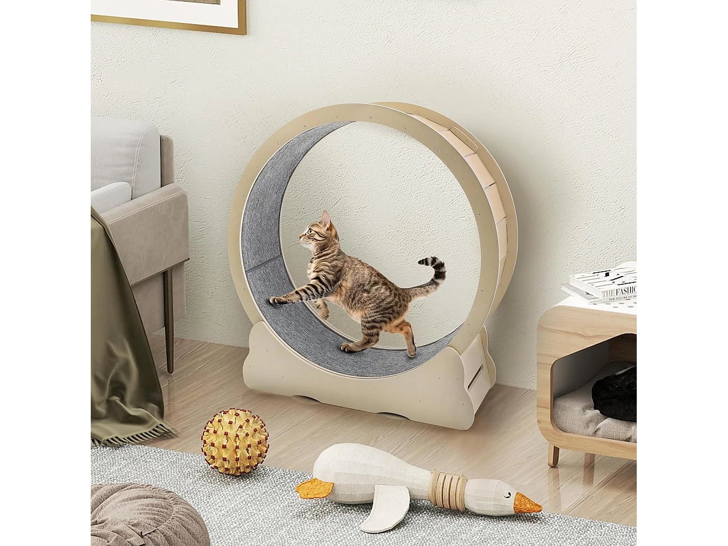 YODOLLA Roue d'Exercice pour Chat 110cm, Roue d'exercice silencieuse pour chats d'intérieur pour santé & divertissement, Beige