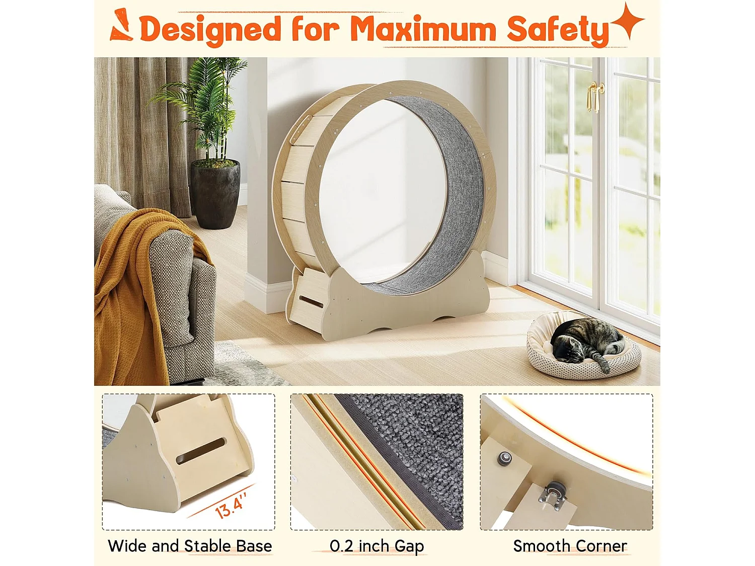 YODOLLA Roue d'Exercice pour Chat 110cm, Roue d'exercice silencieuse pour chats d'intérieur pour santé & divertissement, Beige