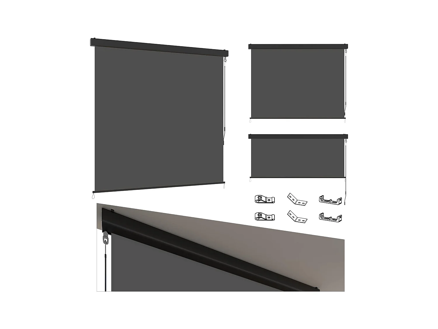 YODOLLA Store vertical rétractable avec coffre, Occultant extérieur fenêtre, Auvent 160x250cm, Pour balcon, Terrasse, Jardin, Gris foncé