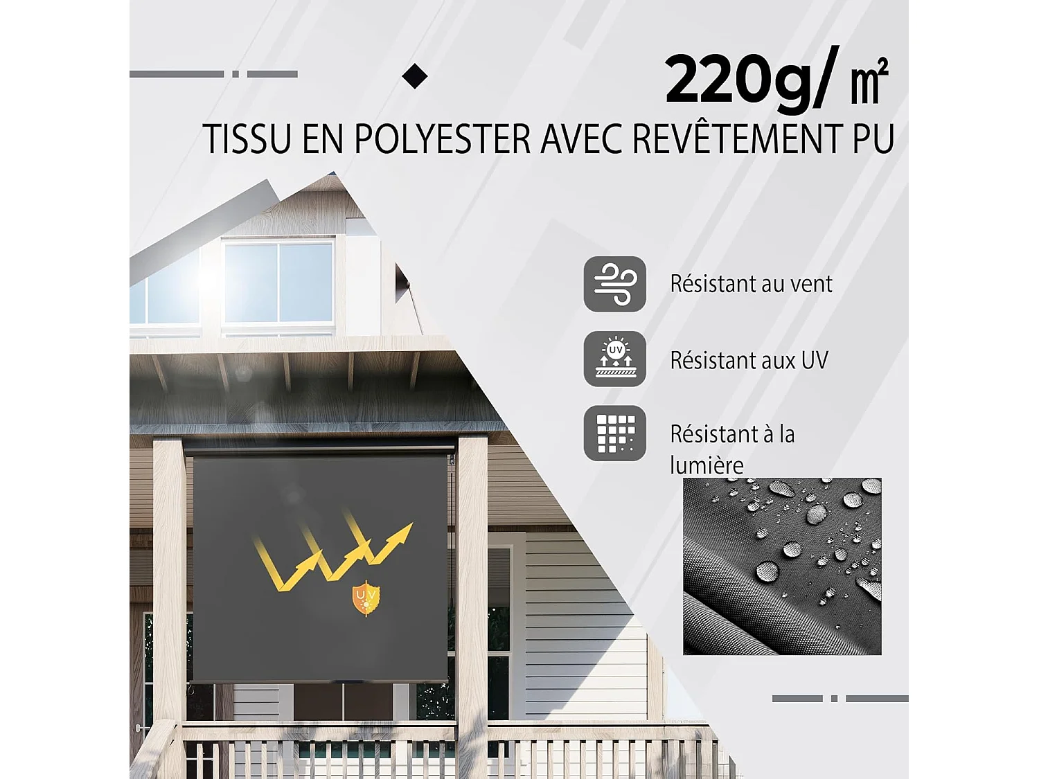 YODOLLA Store vertical rétractable avec coffre, Occultant extérieur fenêtre, Auvent 160x250cm, Pour balcon, Terrasse, Jardin, Gris foncé